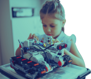 Child building a robot