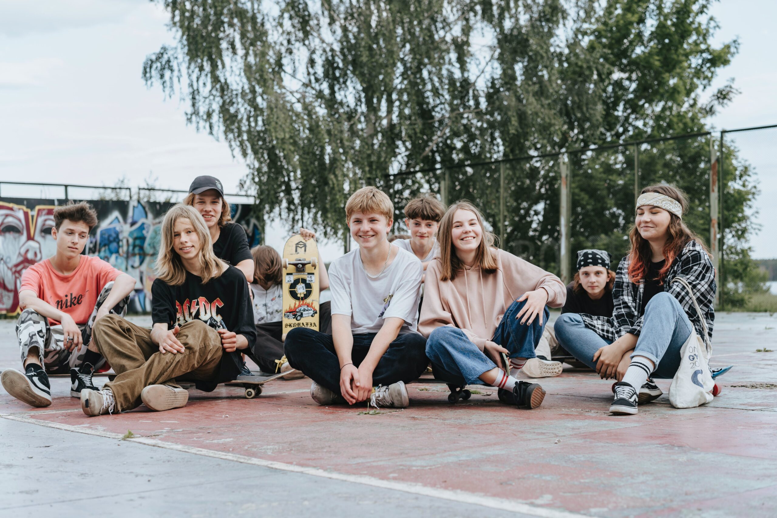 kids sitting in skate park