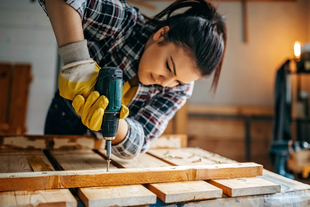 young woman with power tool