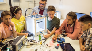 students with 3D printer