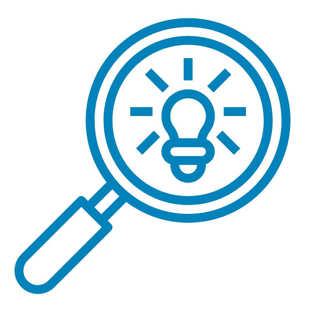 icon of magnifying glass with lightbulb