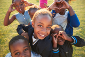 group of kids up close in camera