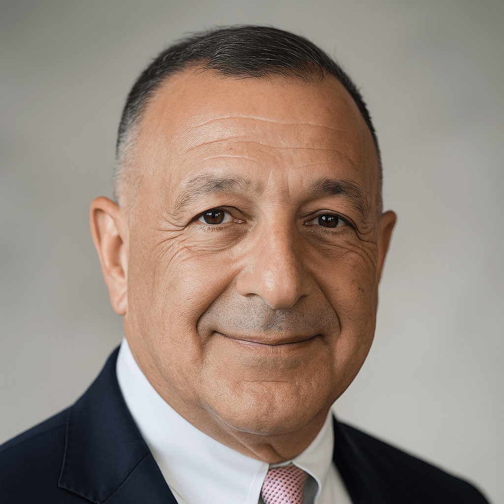 Michael D'Ambrose, a middle-aged man in a suit and pink tie, smiles slightly at the camera. He has short dark hair and a clean-shaven face, set against a plain, softly blurred background.